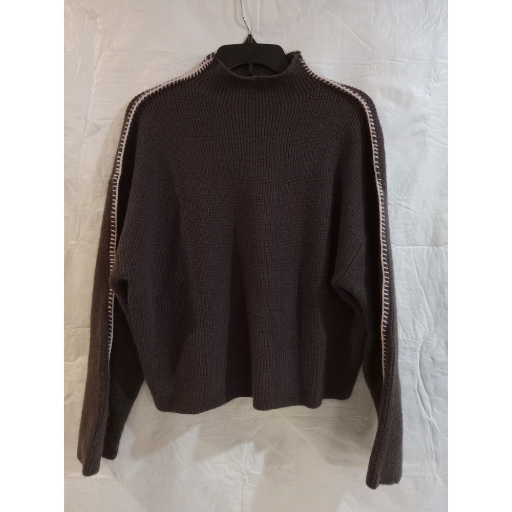 By Anthropologie Mock Neck Whipstitch Ribbed Knit Sweater Brown Womens Small